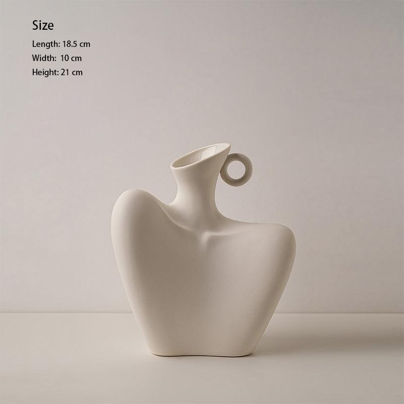 Minimalist Small Ceramic Flower Vase Beige Body Statue