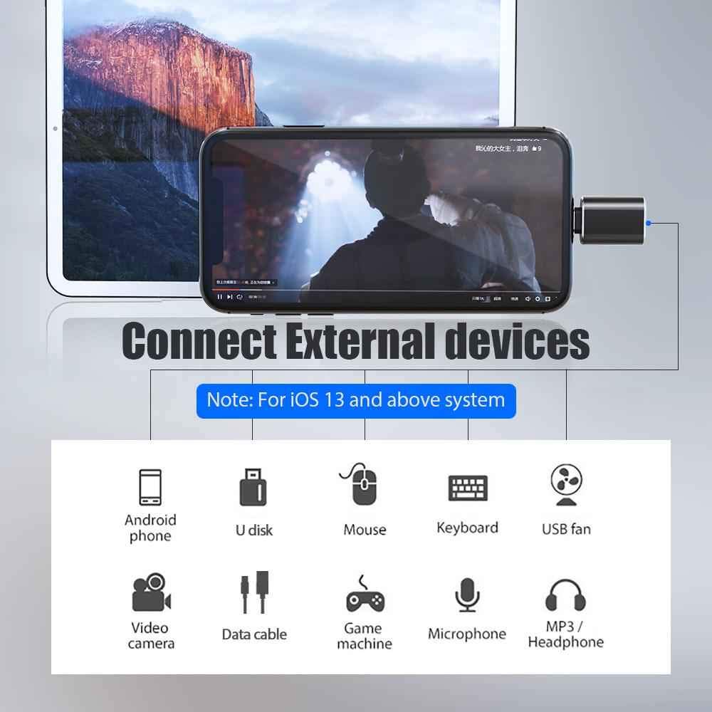 USB OTG for iPhone/iPad, Compatible with iOS 13 and Later, USB Female Support Connect USB Flash Drive