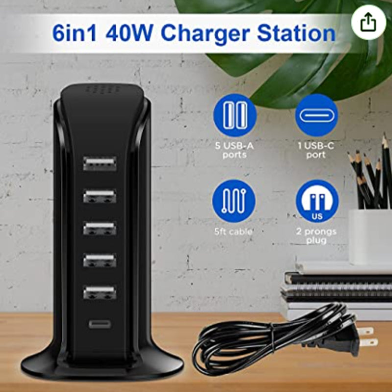 Desktop charging station （6 in 1 USB Charger Block）506AC