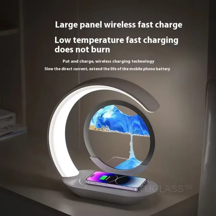Glow sand 3-In-1 Hourglass Lamp: Wireless Charger, Sand Art & Mood Light in One Elegant Design