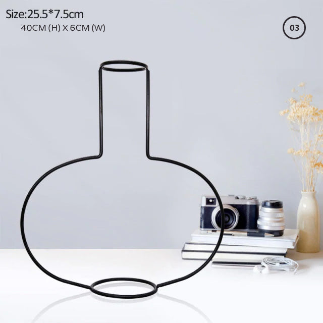 Nordic Line Art Minimalist Iron Frame Tabletop Vase For Kitchen Living Room Table Simple Modern Decoration Scandinavian Home Interior Styling