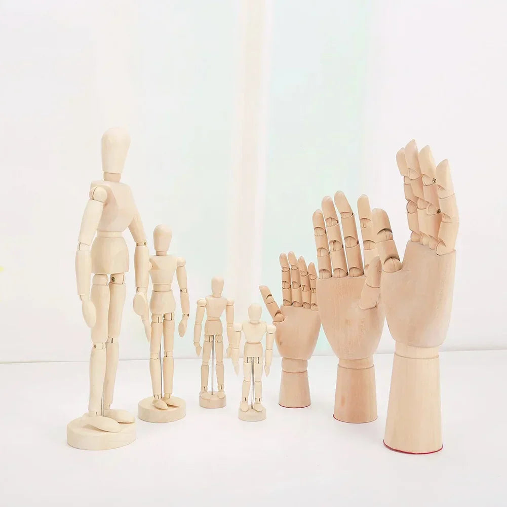Wooden Hand Figurines Rotatable Joint Mannequin Sketch Sculpting Model Jointed Doll Office Home Desktop Room Decoration Gifts