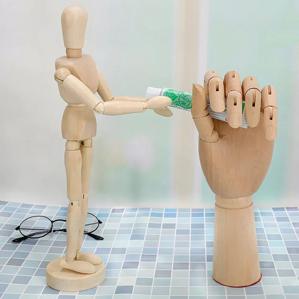Wooden Hand Figurines Rotatable Joint Mannequin Sketch Sculpting Model Jointed Doll Office Home Desktop Room Decoration Gifts
