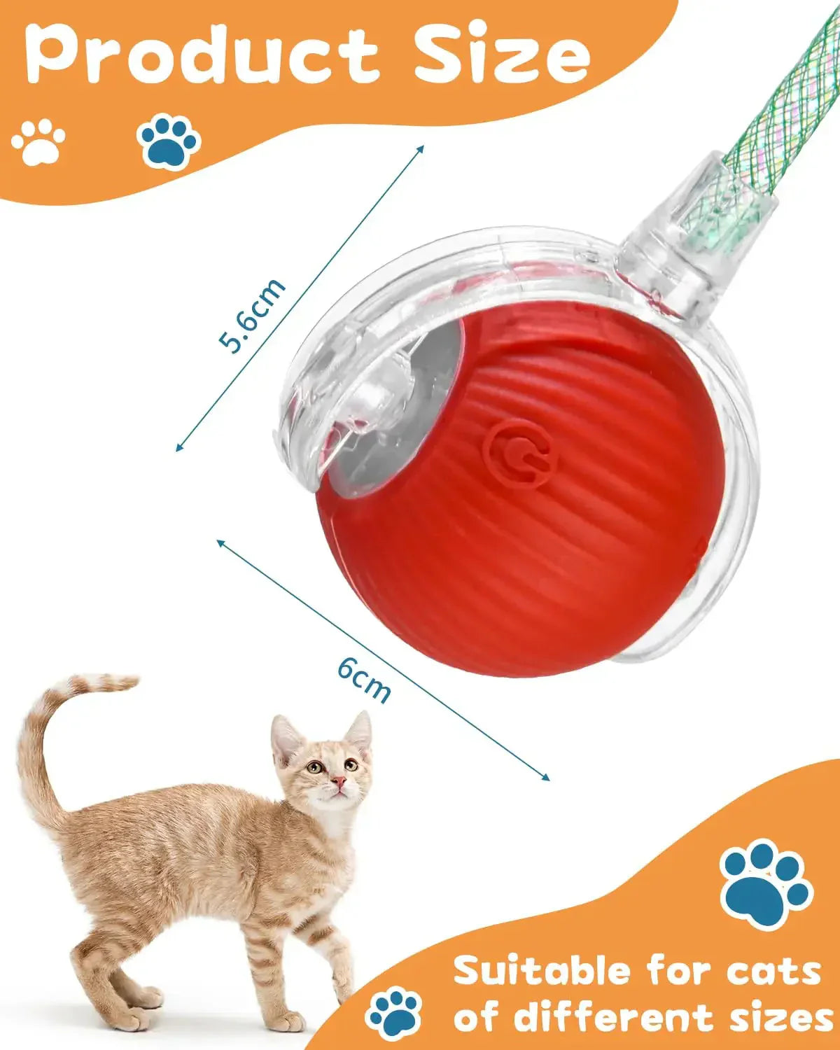 Cat Interactive Ball Toy, Automatic Rolling Ball with Tail, Rechargeable Smart Pet Interactive Toy, Intelligent Mouse for Cat