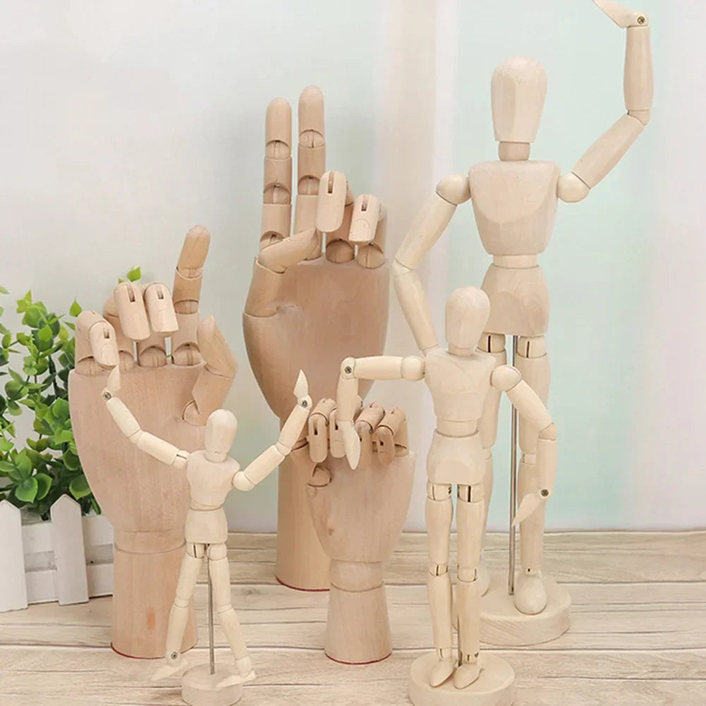 Wooden Hand Figurines Rotatable Joint Mannequin Sketch Sculpting Model Jointed Doll Office Home Desktop Room Decoration Gifts