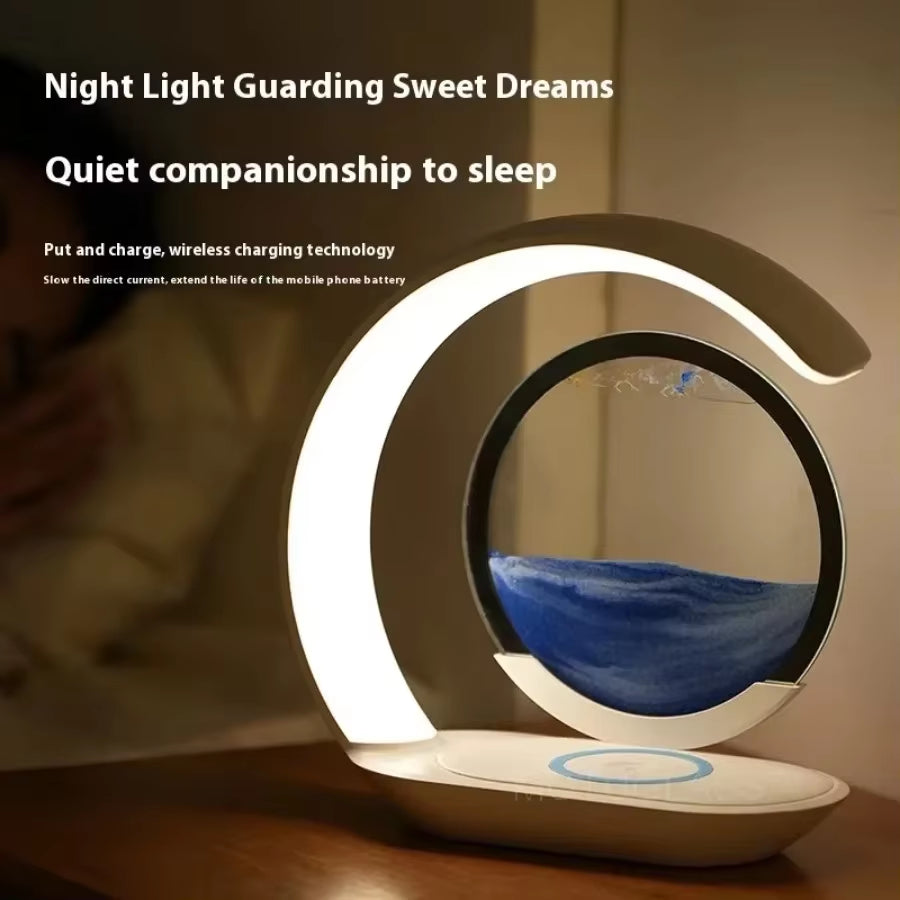 Glow sand 3-In-1 Hourglass Lamp: Wireless Charger, Sand Art & Mood Light in One Elegant Design