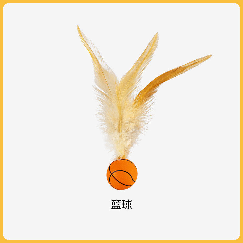 Bouncy Feather Cat Toy Ball - Self-Play & Interactive Toss Toy with Elastic Band |Durable Chicken Feathers & Springy Fun
