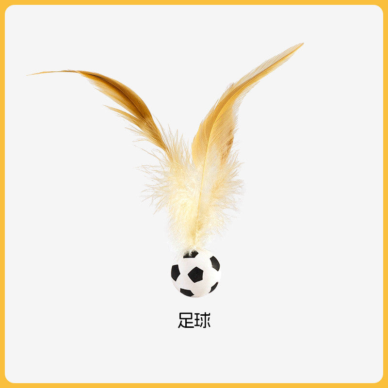 Bouncy Feather Cat Toy Ball - Self-Play & Interactive Toss Toy with Elastic Band |Durable Chicken Feathers & Springy Fun