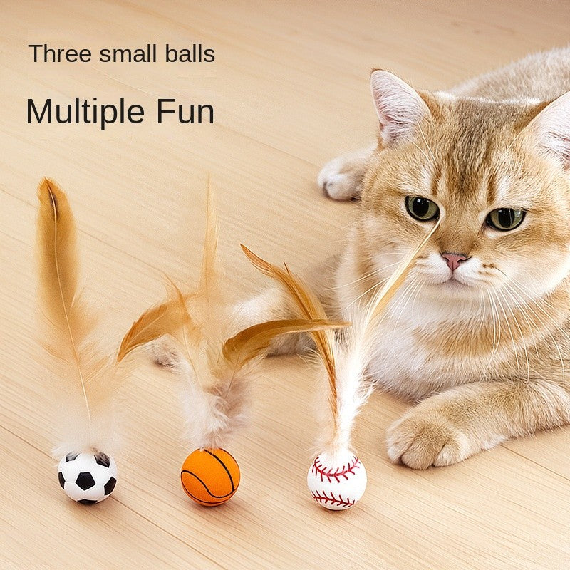 Bouncy Feather Cat Toy Ball - Self-Play & Interactive Toss Toy with Elastic Band |Durable Chicken Feathers & Springy Fun
