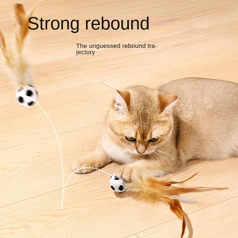 Bouncy Feather Cat Toy Ball - Self-Play & Interactive Toss Toy with Elastic Band |Durable Chicken Feathers & Springy Fun