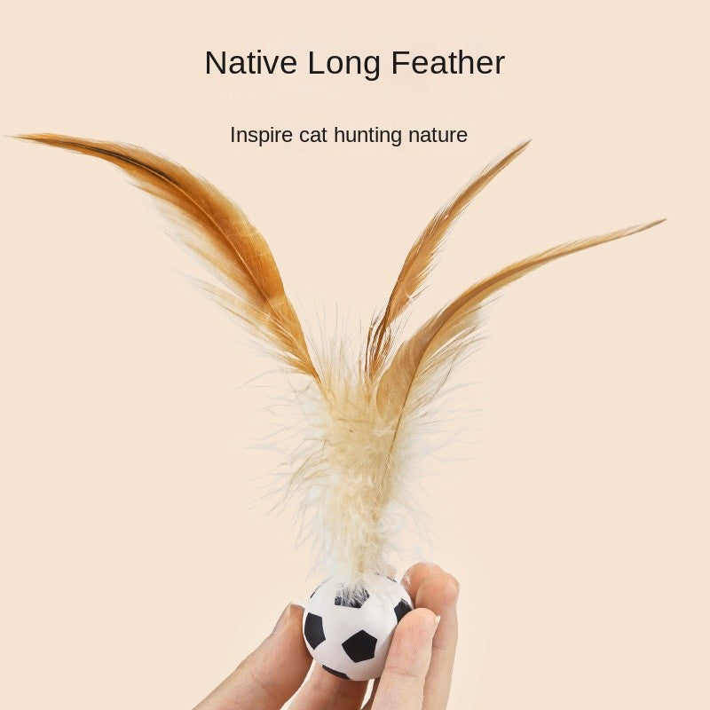 Bouncy Feather Cat Toy Ball - Self-Play & Interactive Toss Toy with Elastic Band |Durable Chicken Feathers & Springy Fun