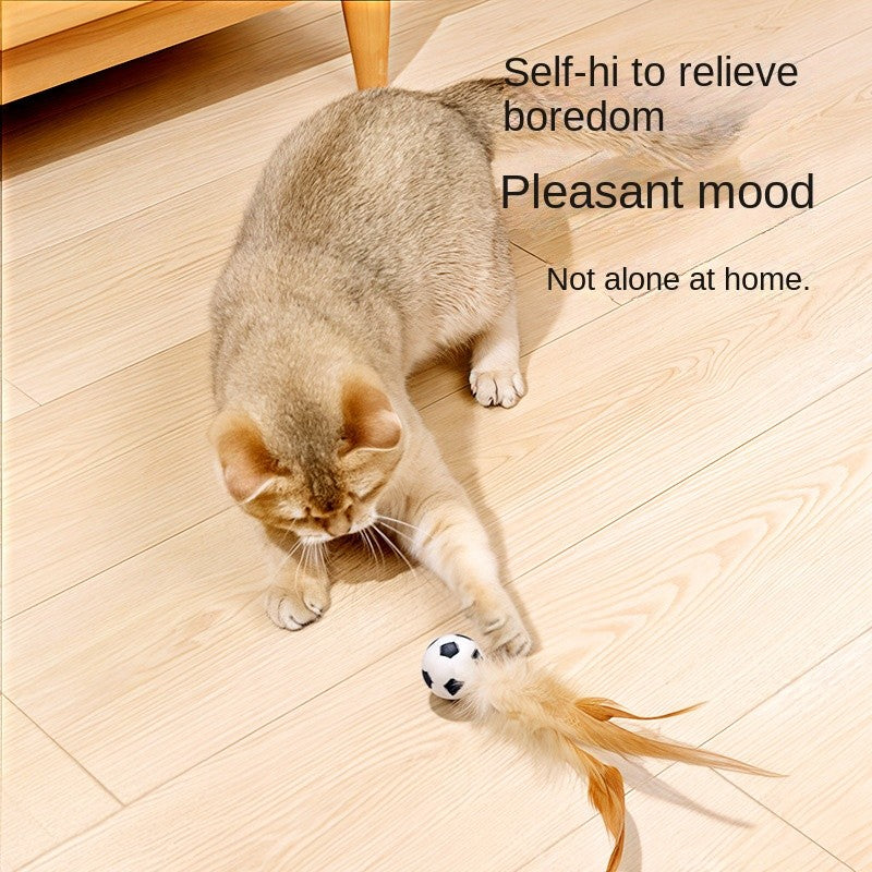 Bouncy Feather Cat Toy Ball - Self-Play & Interactive Toss Toy with Elastic Band |Durable Chicken Feathers & Springy Fun