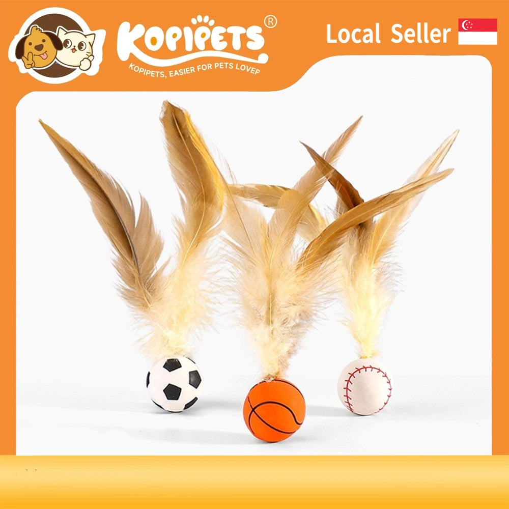 Bouncy Feather Cat Toy Ball - Self-Play & Interactive Toss Toy with Elastic Band |Durable Chicken Feathers & Springy Fun